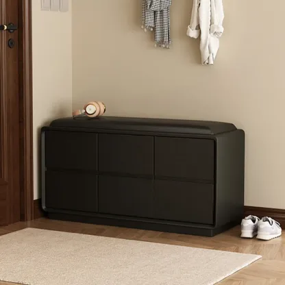 Minimalist Entryway 2-tier Upholstered Shoe Storage Bench Image - 5