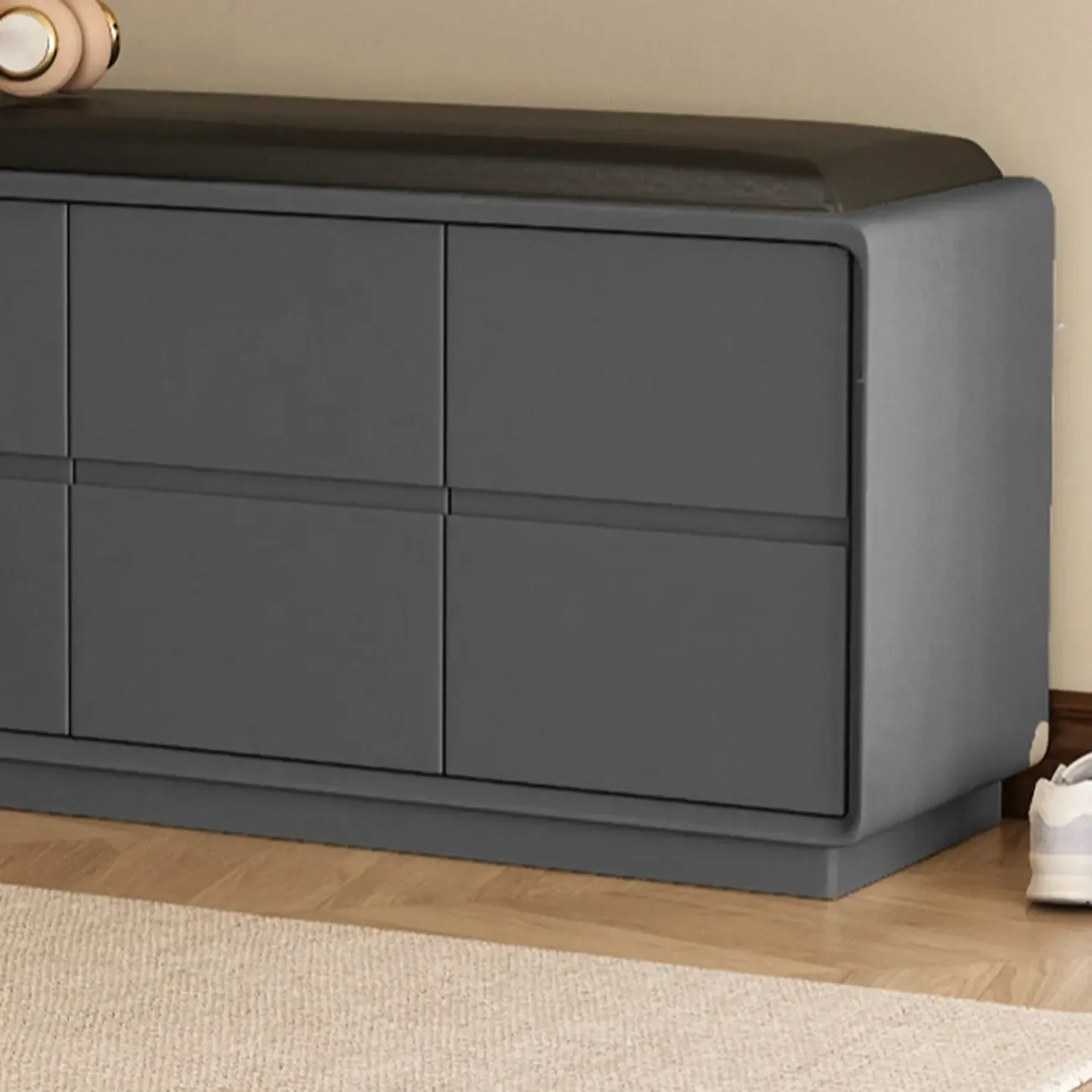 Minimalist Entryway 2-tier Upholstered Shoe Storage Bench Image - 6