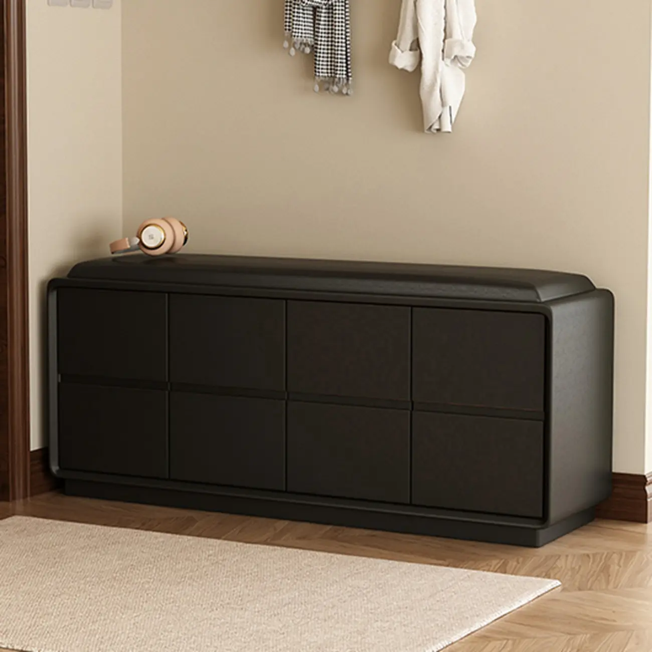 Minimalist Entryway 2-tier Upholstered Shoe Storage Bench Image - 7 | homeyfad