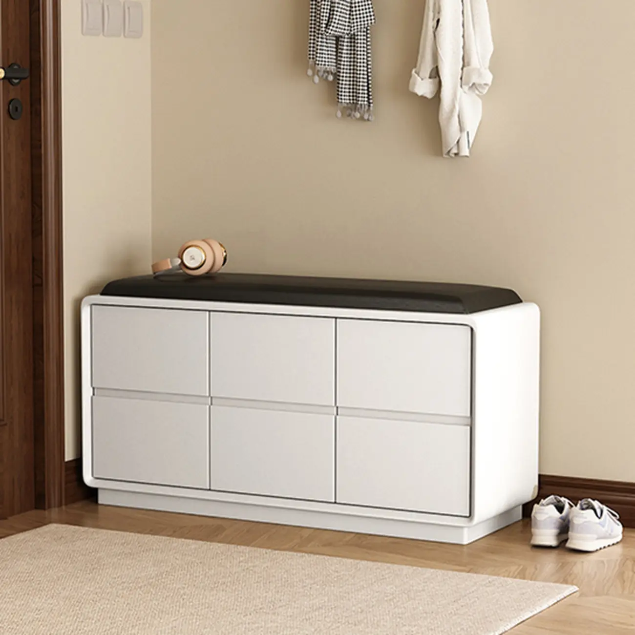 Minimalist Entryway 2-tier Upholstered Shoe Storage Bench Image - 10 | homeyfad