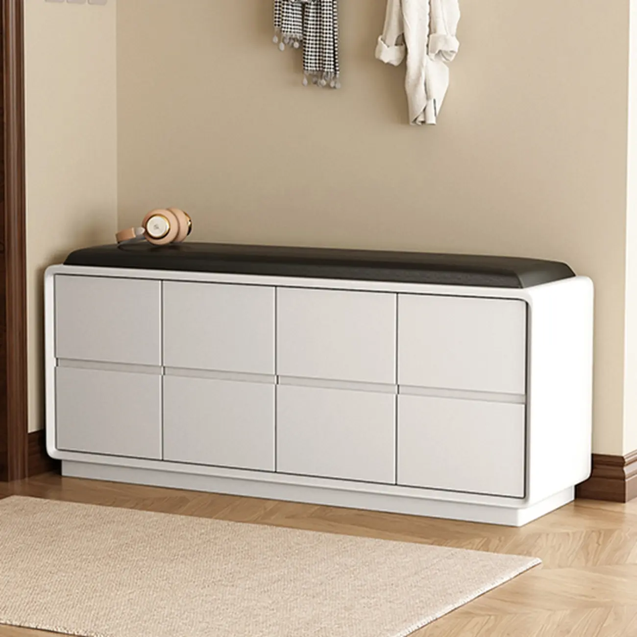 Minimalist Entryway 2-tier Upholstered Shoe Storage Bench Image - 11 | homeyfad