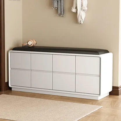Minimalist Entryway 2-tier Upholstered Shoe Storage Bench Image - 11