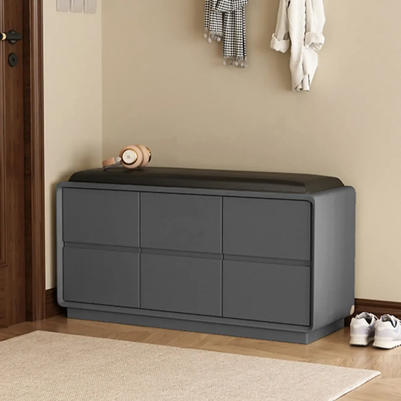 Minimalist Entryway 2-tier Upholstered Shoe Storage Bench Image - 12