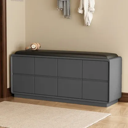Minimalist Entryway 2-tier Upholstered Shoe Storage Bench Image - 13