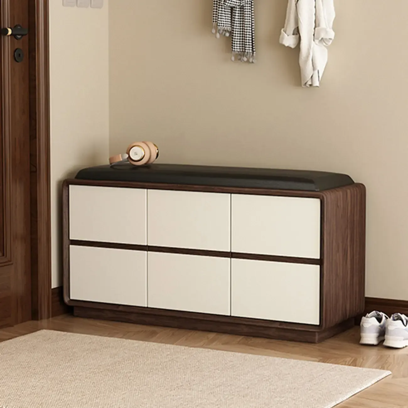 Minimalist Entryway 2-tier Upholstered Shoe Storage Bench Image - 14