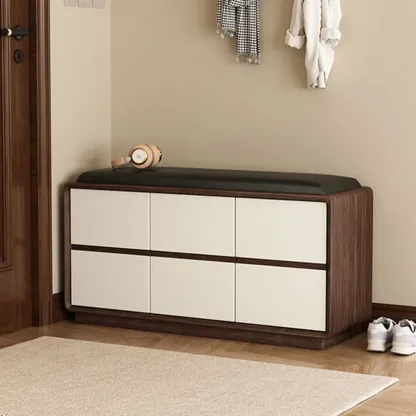 Minimalist Entryway 2-tier Upholstered Shoe Storage Bench Image - 14