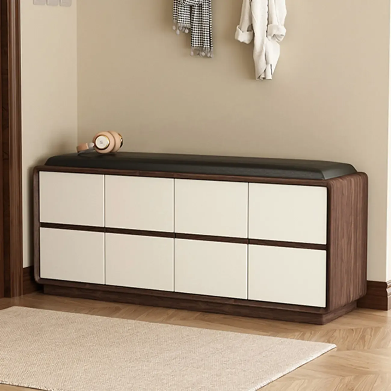 Minimalist Entryway 2-tier Upholstered Shoe Storage Bench Image - 15