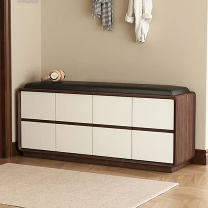 Minimalist Entryway 2-tier Upholstered Shoe Storage Bench Image - 15