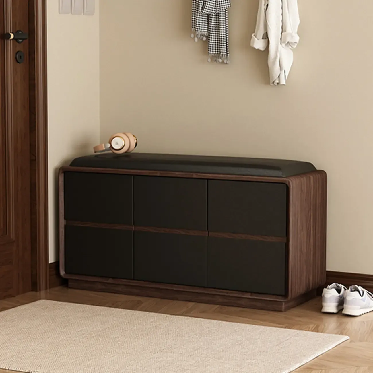 Minimalist Entryway 2-tier Upholstered Shoe Storage Bench Image - 16