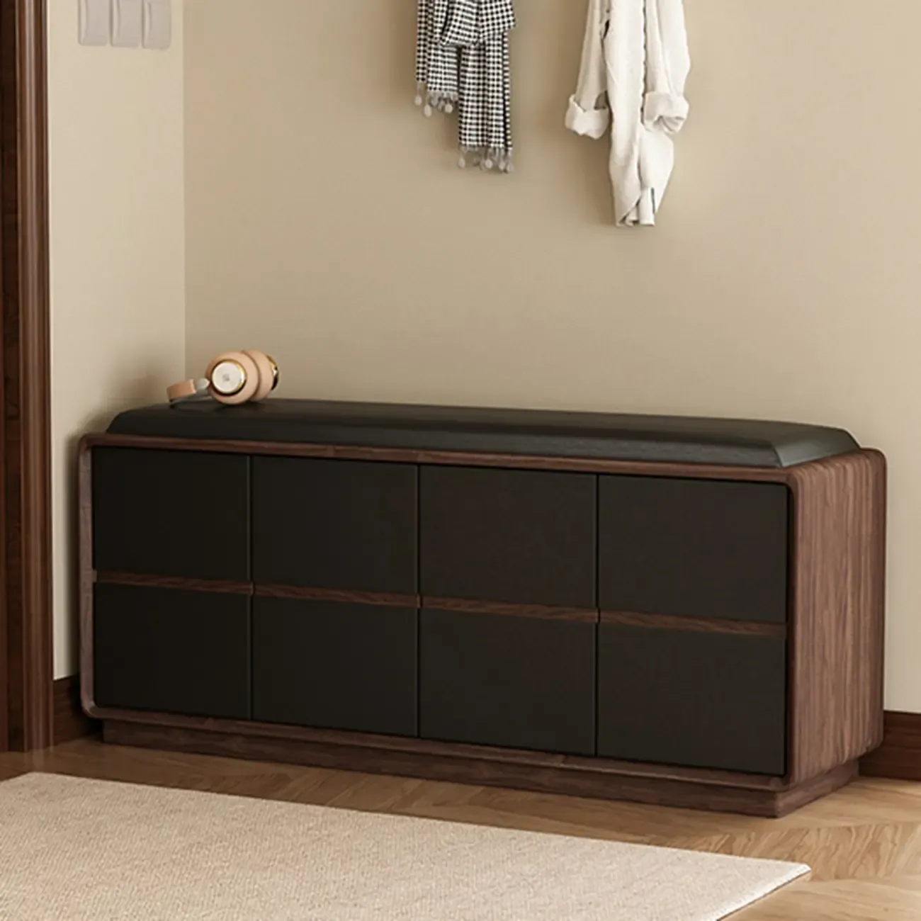 Minimalist Entryway 2-tier Upholstered Shoe Storage Bench Image - 17
