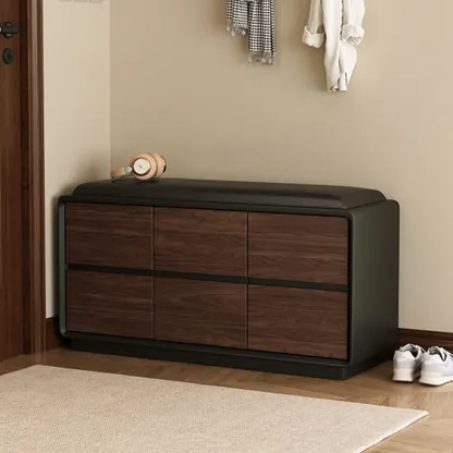 Minimalist Entryway 2-tier Upholstered Shoe Storage Bench Image - 18