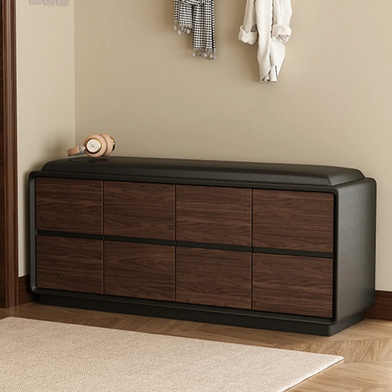 Minimalist Entryway 2-tier Upholstered Shoe Storage Bench Image - 19 | homeyfad