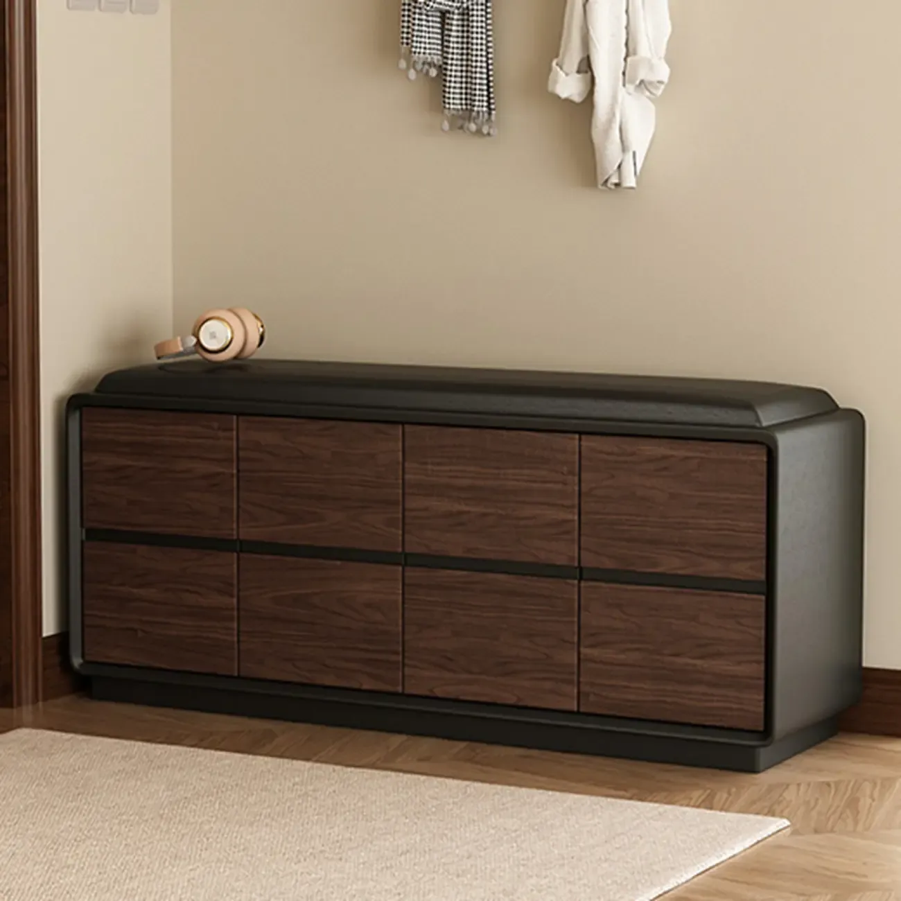 Minimalist Entryway 2-tier Upholstered Shoe Storage Bench Image - 19