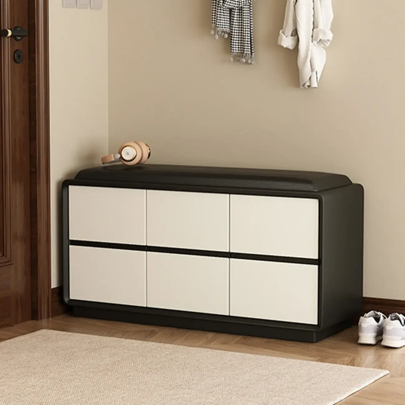 Minimalist Entryway 2-tier Upholstered Shoe Storage Bench Image - 20