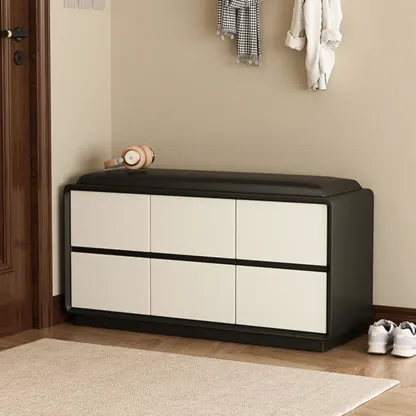 Minimalist Entryway 2-tier Upholstered Shoe Storage Bench Image - 20