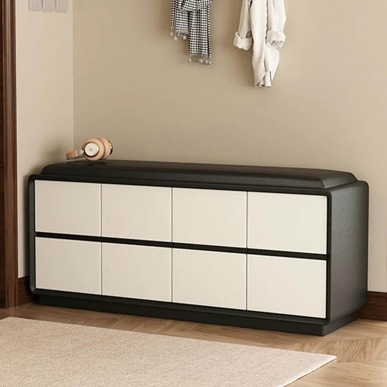 Minimalist Entryway 2-tier Upholstered Shoe Storage Bench Image - 21 | homeyfad