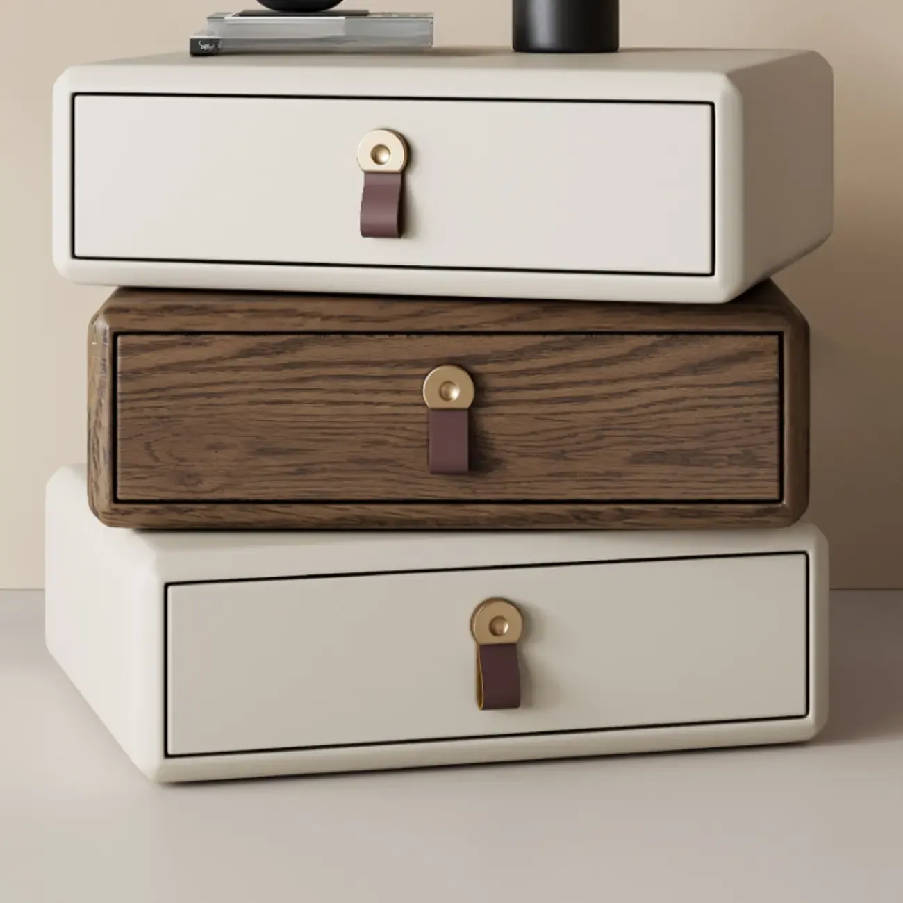 Swivel Contemporary Wood Faux Leather Wrapped Nightstand Image - 1