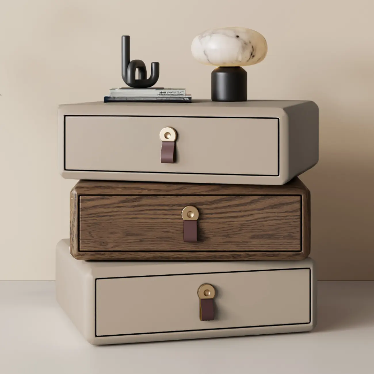 Swivel Contemporary Wood Faux Leather Wrapped Nightstand Image - 3 | homeyfad