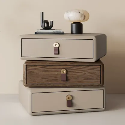 Swivel Contemporary Wood Faux Leather Wrapped Nightstand Image - 3