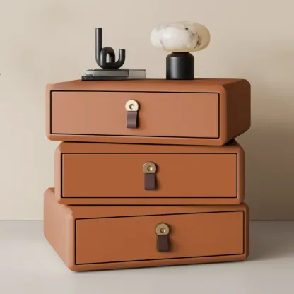 Swivel Contemporary Wood Faux Leather Wrapped Nightstand Image - 6