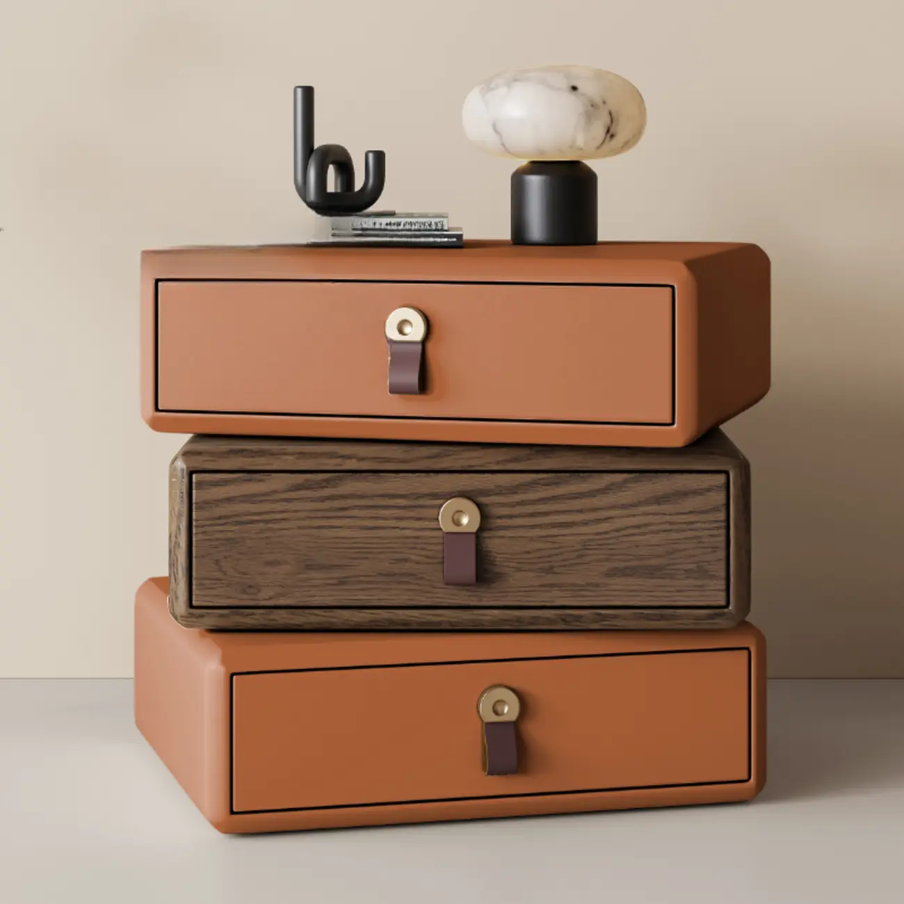 Swivel Contemporary Wood Faux Leather Wrapped Nightstand Image - 8 | homeyfad