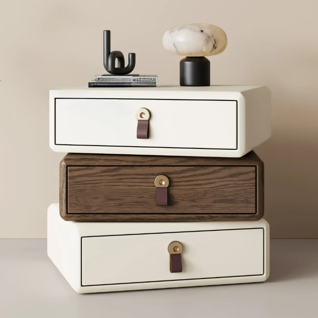 Swivel Contemporary Wood Faux Leather Wrapped Nightstand Image - 10