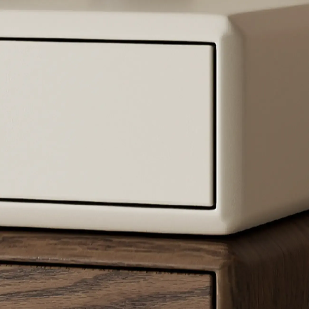 Swivel Contemporary Wood Faux Leather Wrapped Nightstand Image - 11