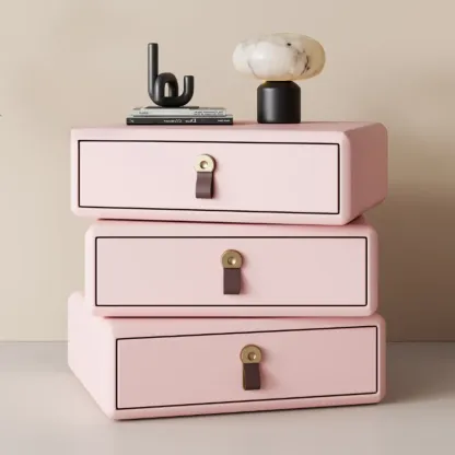 Swivel Contemporary Wood Faux Leather Wrapped Nightstand Image - 12