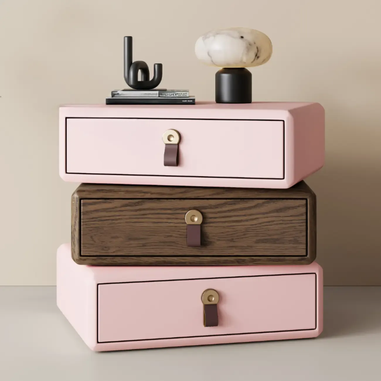 Swivel Contemporary Wood Faux Leather Wrapped Nightstand Image - 13