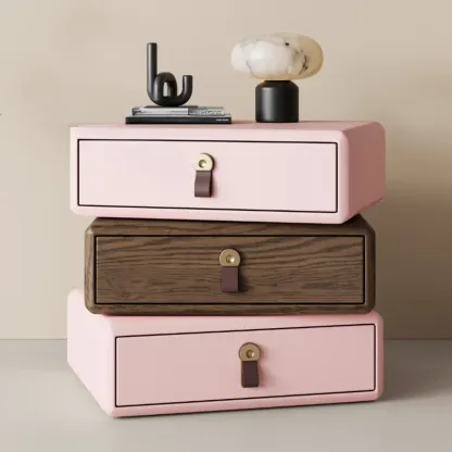 Swivel Contemporary Wood Faux Leather Wrapped Nightstand Image - 13