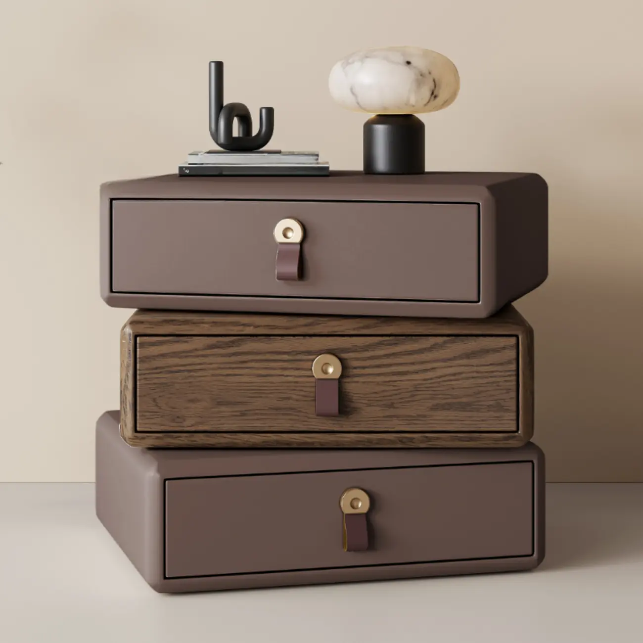 Swivel Contemporary Wood Faux Leather Wrapped Nightstand Image - 14 | homeyfad