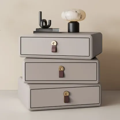 Swivel Contemporary Wood Faux Leather Wrapped Nightstand Image - 16