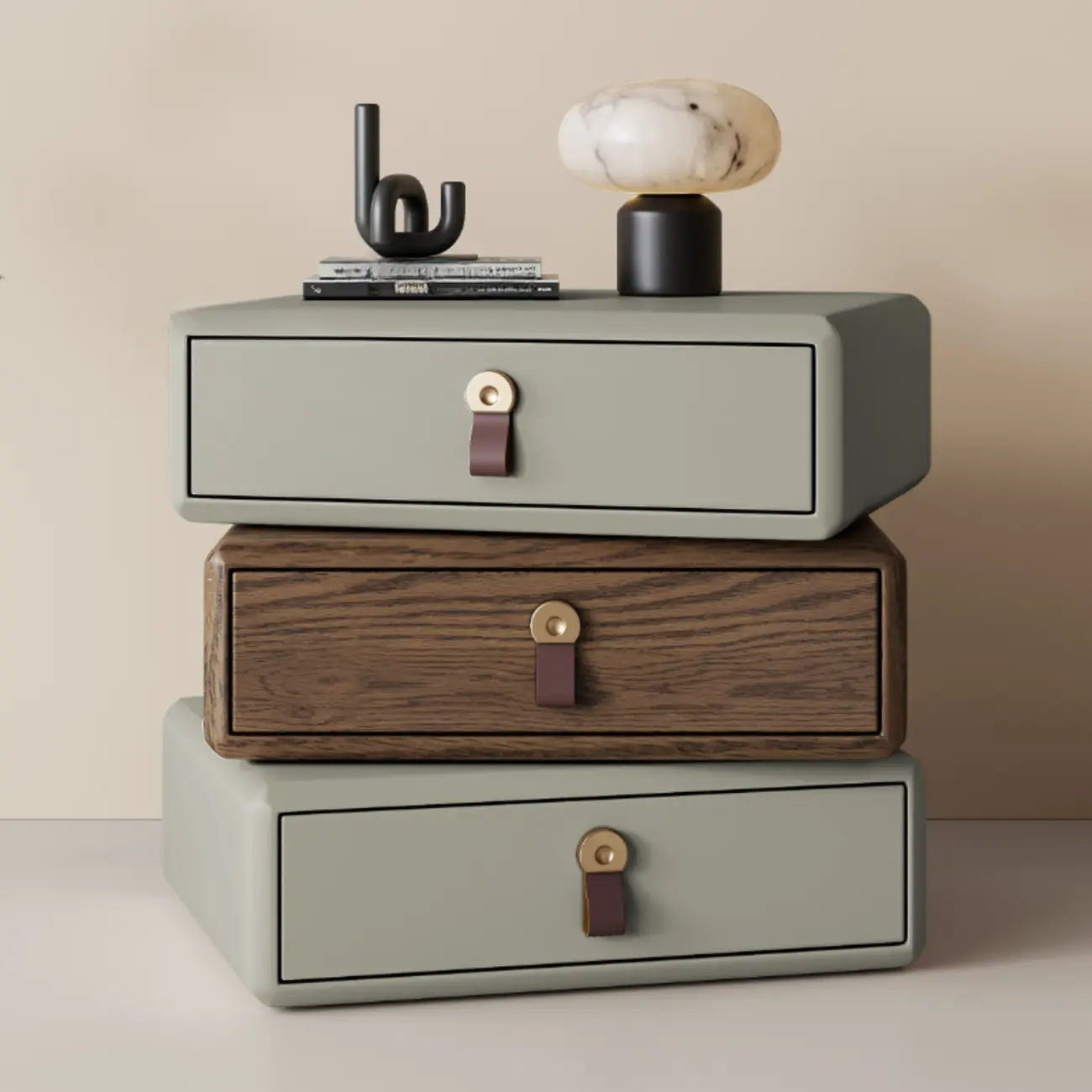 Swivel Contemporary Wood Faux Leather Wrapped Nightstand Image - 18 | homeyfad