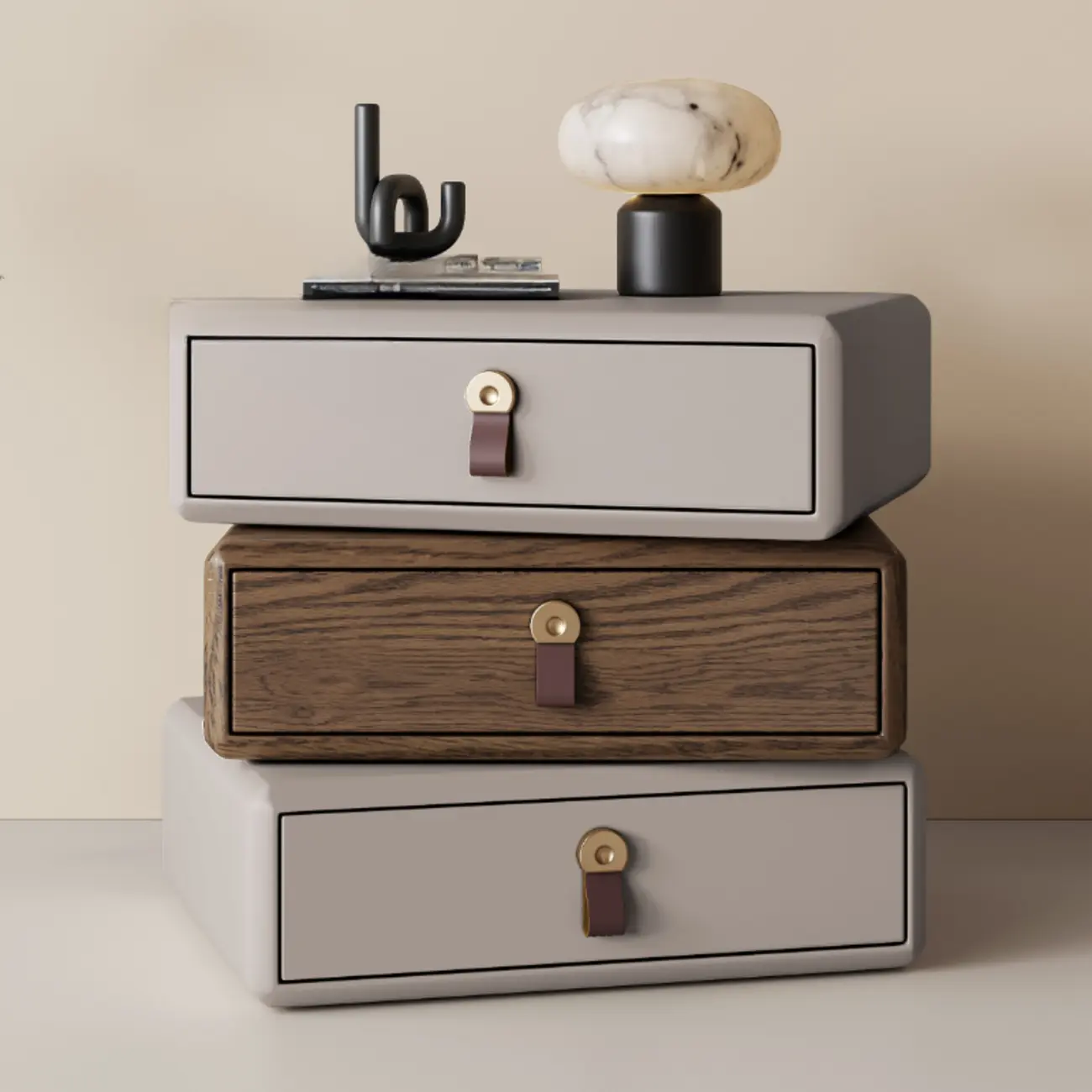 Swivel Contemporary Wood Faux Leather Wrapped Nightstand Image - 4 | homeyfad