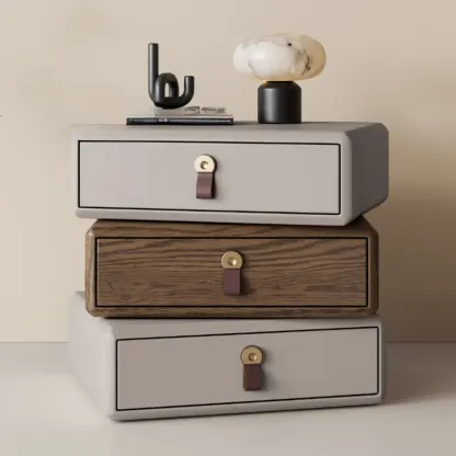 Swivel Contemporary Wood Faux Leather Wrapped Nightstand Image - 4