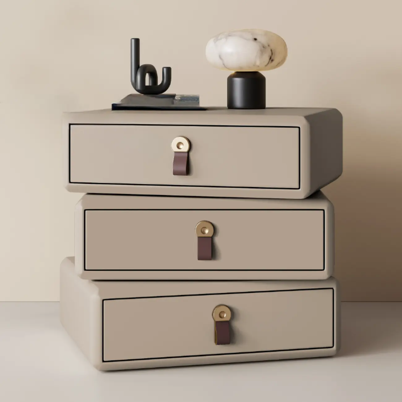 Swivel Contemporary Wood Faux Leather Wrapped Nightstand Image - 19 | homeyfad