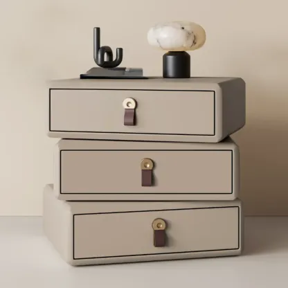 Swivel Contemporary Wood Faux Leather Wrapped Nightstand Image - 19