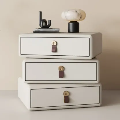 Swivel Contemporary Wood Faux Leather Wrapped Nightstand Image - 20