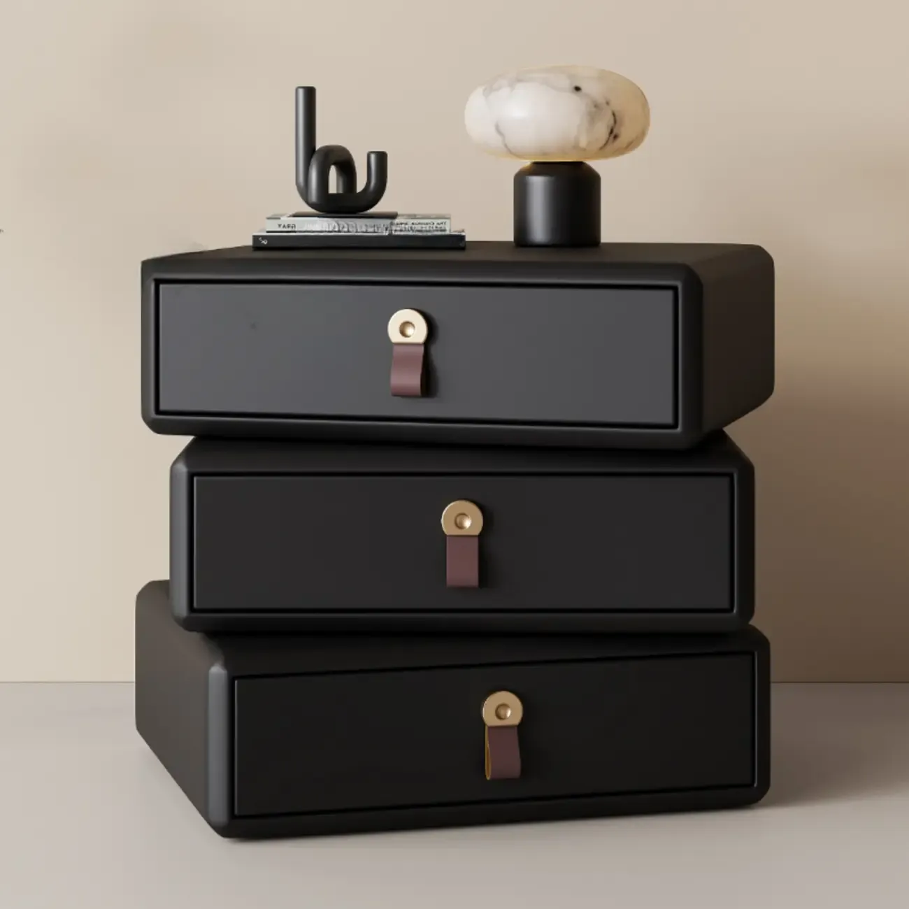 Swivel Contemporary Wood Faux Leather Wrapped Nightstand Image - 22