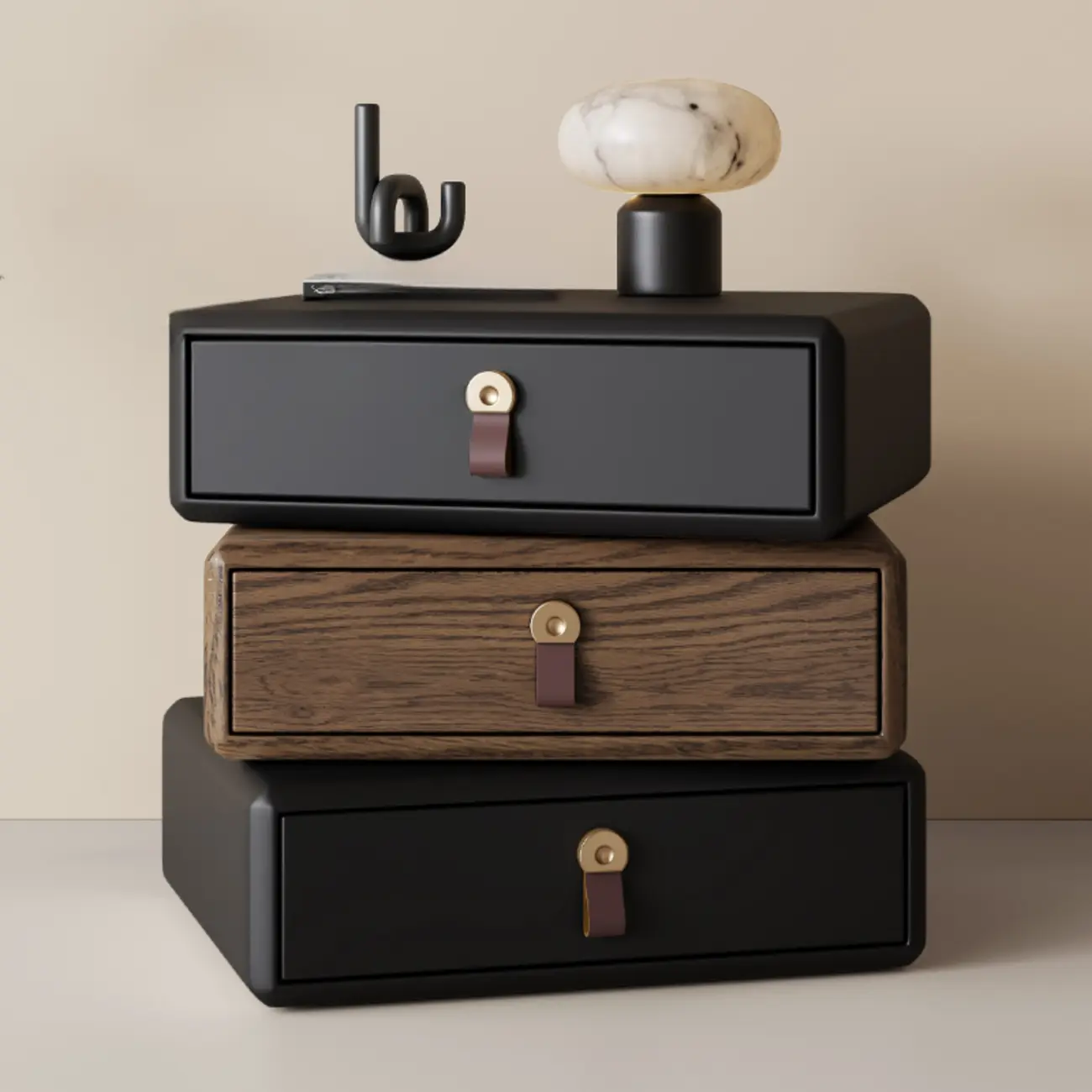 Swivel Contemporary Wood Faux Leather Wrapped Nightstand Image - 2 | homeyfad