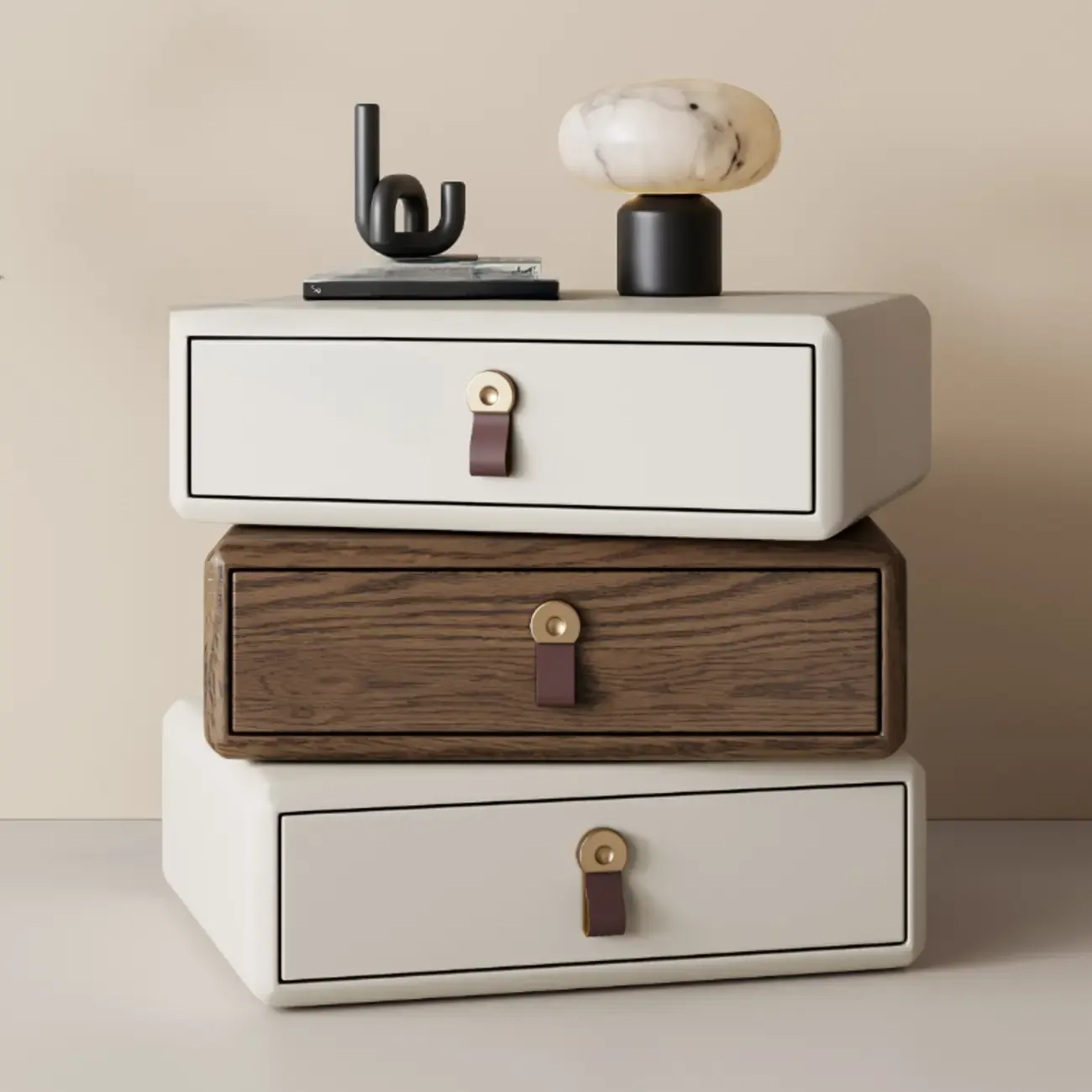 Swivel Contemporary Wood Faux Leather Wrapped Nightstand Image - 24