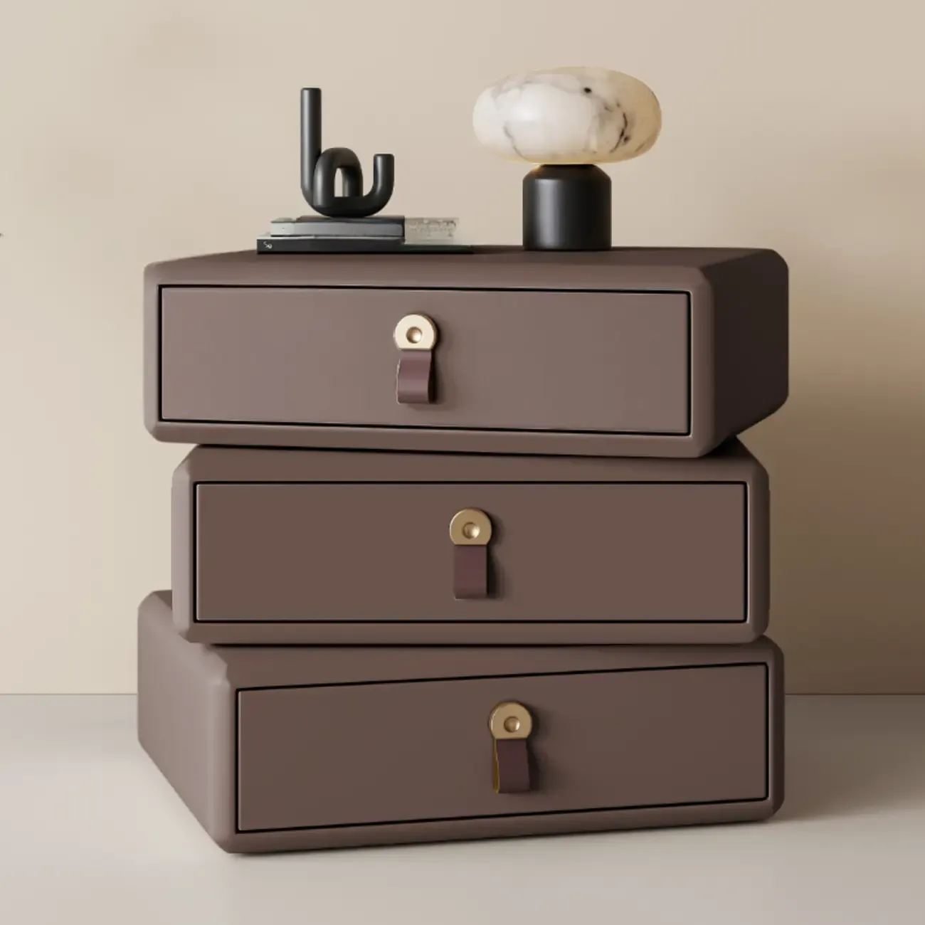 Swivel Contemporary Wood Faux Leather Wrapped Nightstand Image - 25