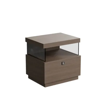 Elegant Khaki Modern Wooden Nightstand with Drawer Image - 6