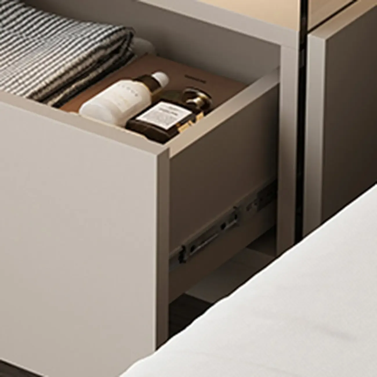 Elegant Khaki Modern Wooden Nightstand with Drawer Image - 3