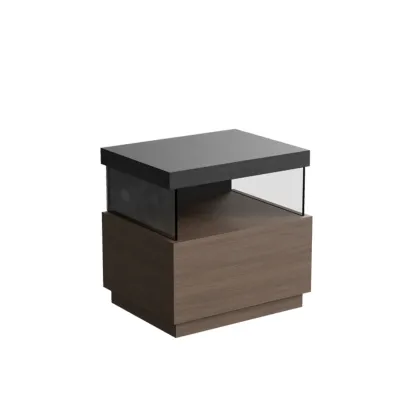 Elegant Khaki Modern Wooden Nightstand with Drawer Image - 8