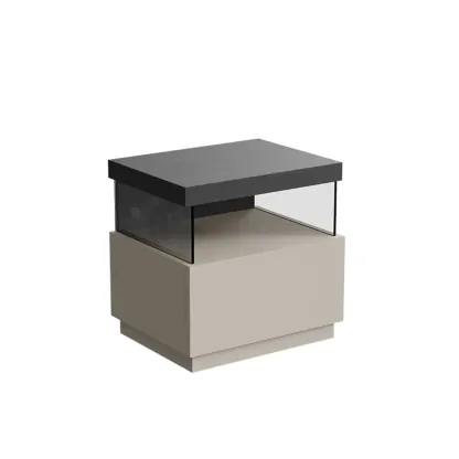Elegant Khaki Modern Wooden Nightstand with Drawer Image - 10