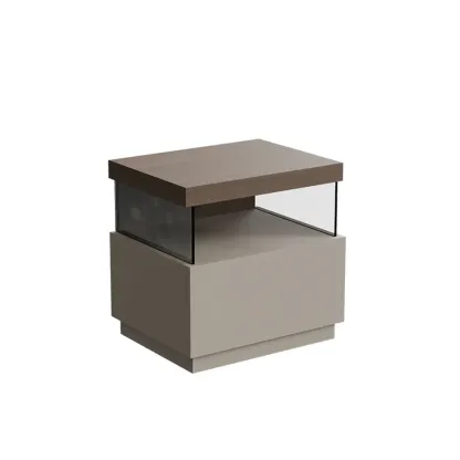 Elegant Khaki Modern Wooden Nightstand with Drawer Image - 11