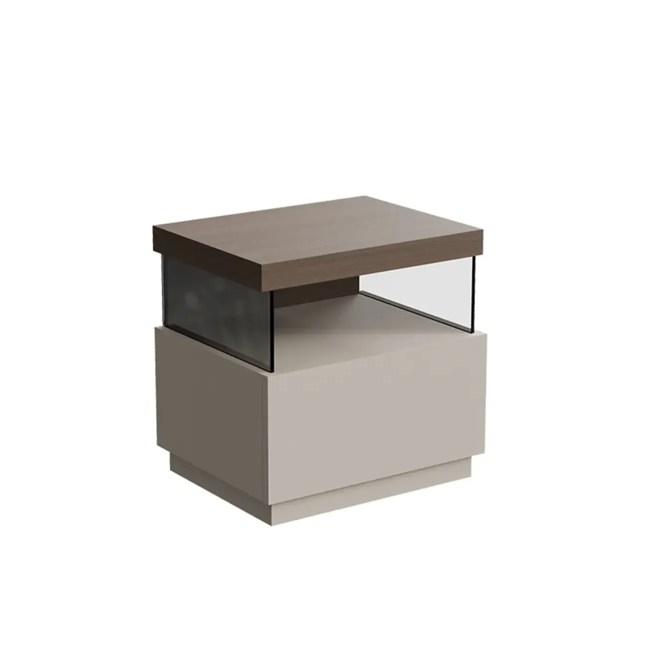 Elegant Khaki Modern Wooden Nightstand with Drawer Image - 12