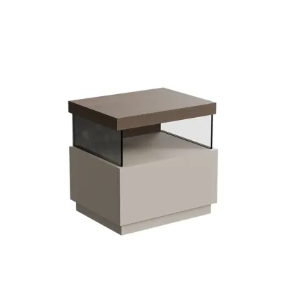 Elegant Khaki Modern Wooden Nightstand with Drawer Image - 12