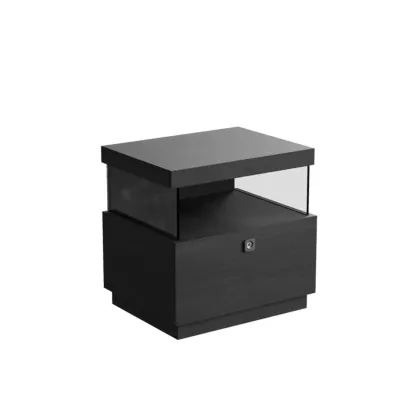 Elegant Khaki Modern Wooden Nightstand with Drawer Image - 14